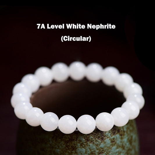 Natural Hetian Nephrite Icy whitish traditional old style beads Jade bracelet(with certificate)